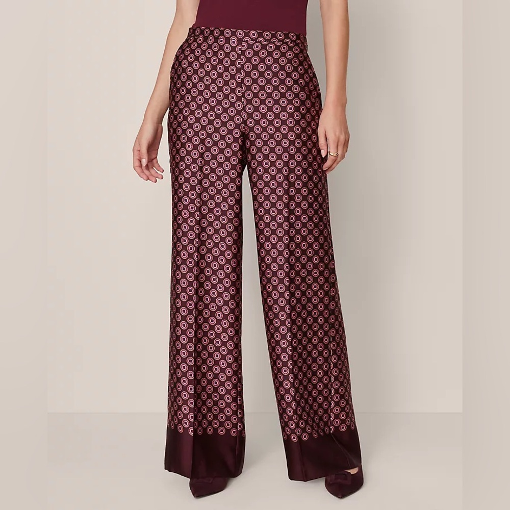 Ann Taylor The Wide-Leg Satin Geo Print Pants